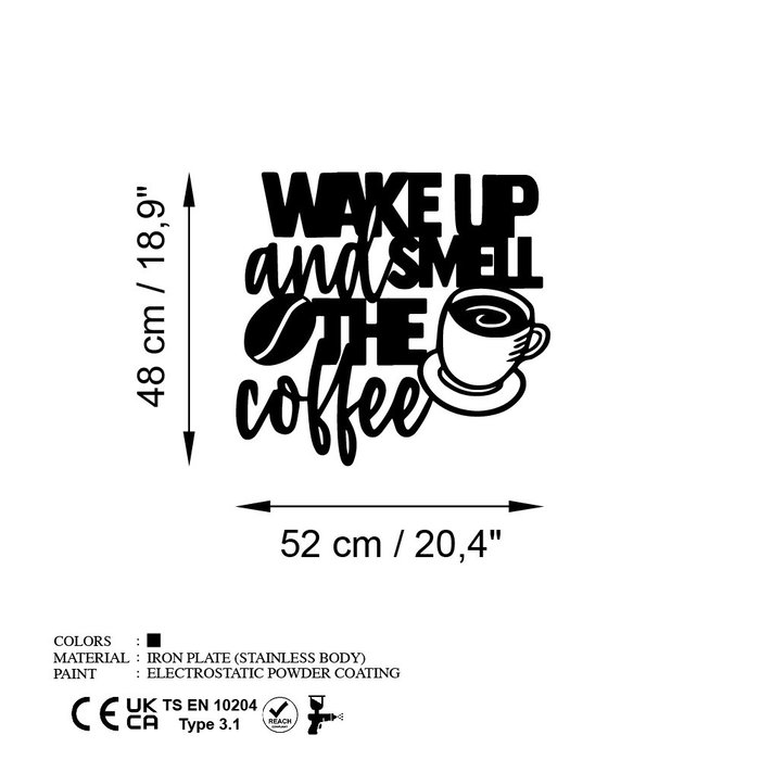Wallity Wake up Coffee Escultura de Pared de Metal Negra